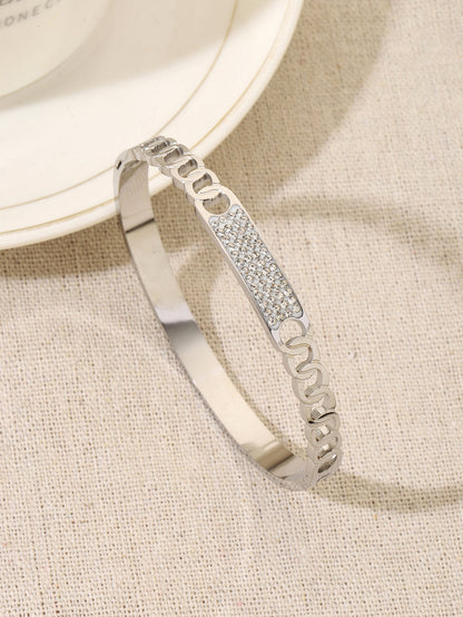 Simple Style Circle Inlay Bangle For Women In Titanium Steel With Rhinestones