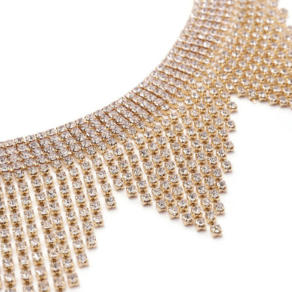 Silver Alloy Women's Body Chain Tassel With Geometric Pattern And Electroplated Finish, Featuring Rhinestones