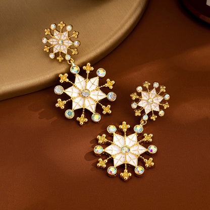 Retro Snowflake Earrings In Colour, Electroplated Zinc Alloy With Zircon Inlay