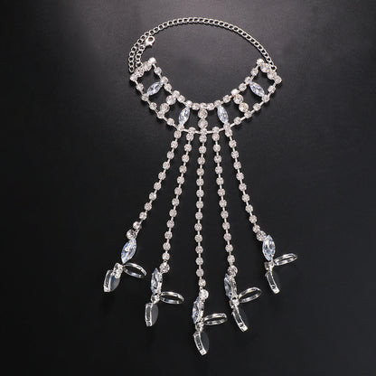 Geometric Silver Hand Chain Bracelet For Women, Electroplated Alloy With Rhinestone Inlay