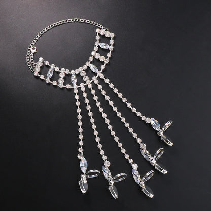 Geometric Silver Hand Chain Bracelet For Women, Electroplated Alloy With Rhinestone Inlay
