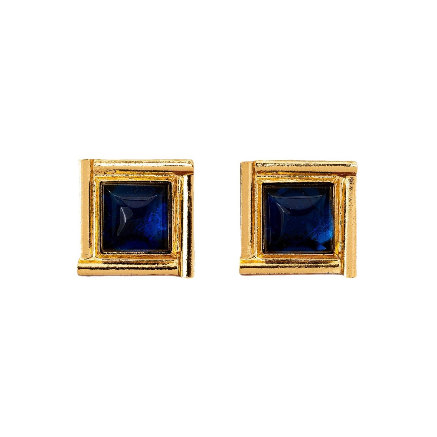 Quadrilateral Stud Earrings For Women In Blue Zinc Alloy With 925 Sterling Silver Posts Featuring Retro Style