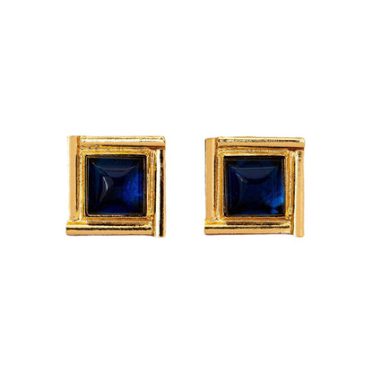 Quadrilateral Stud Earrings For Women In Blue Zinc Alloy With 925 Sterling Silver Posts Featuring Retro Style