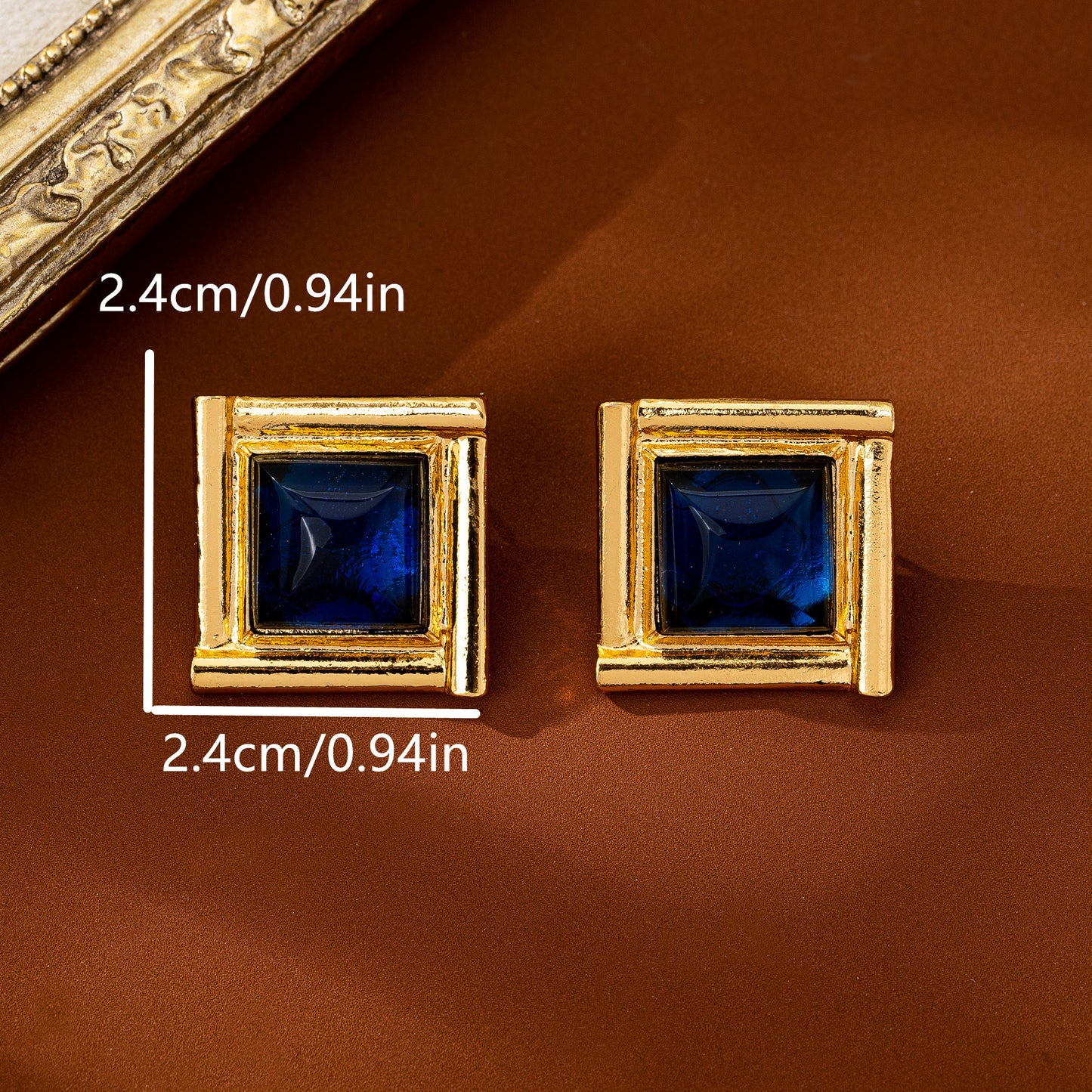 Quadrilateral Stud Earrings For Women In Blue Zinc Alloy With 925 Sterling Silver Posts Featuring Retro Style