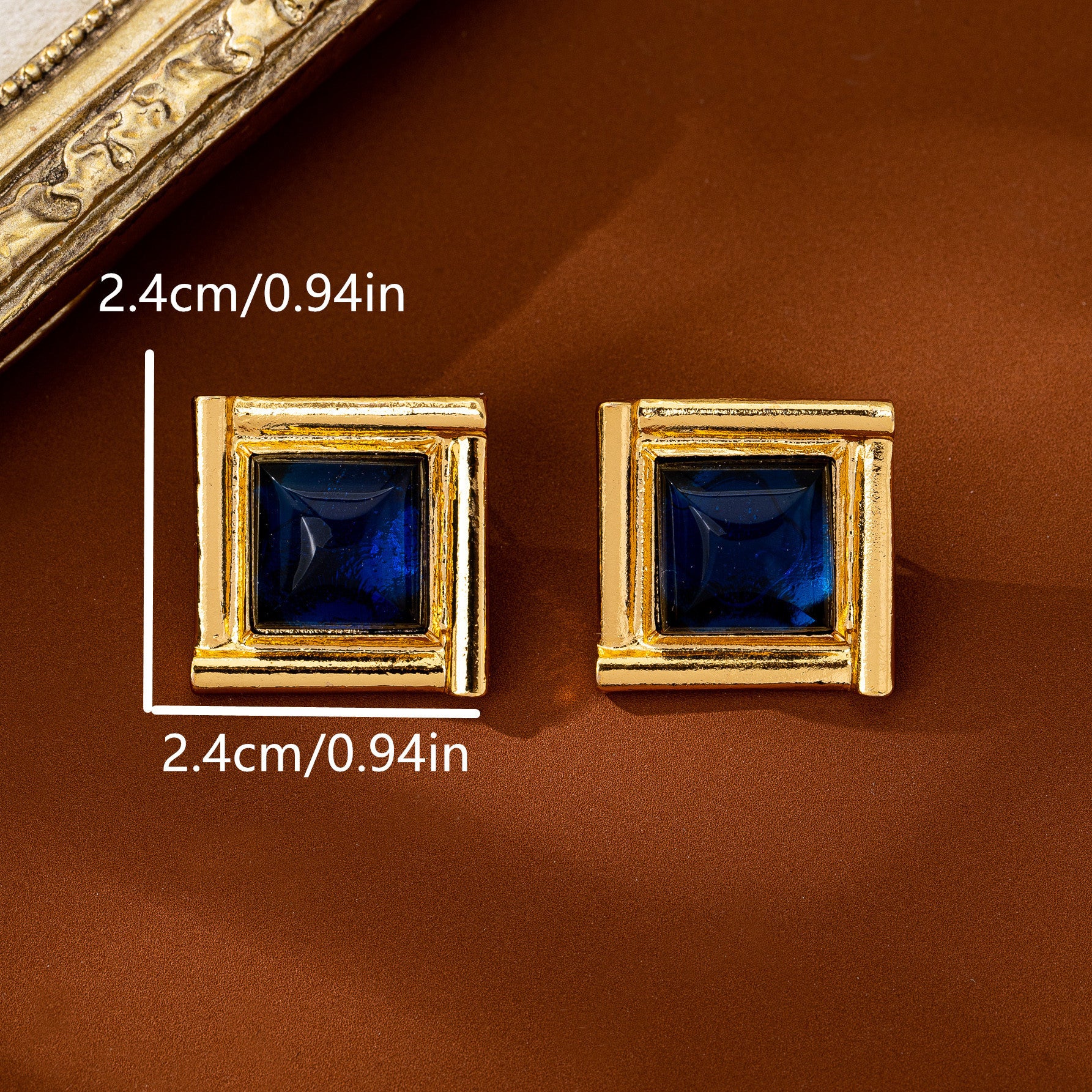 Quadrilateral Stud Earrings For Women In Blue Zinc Alloy With 925 Sterling Silver Posts Featuring Retro Style