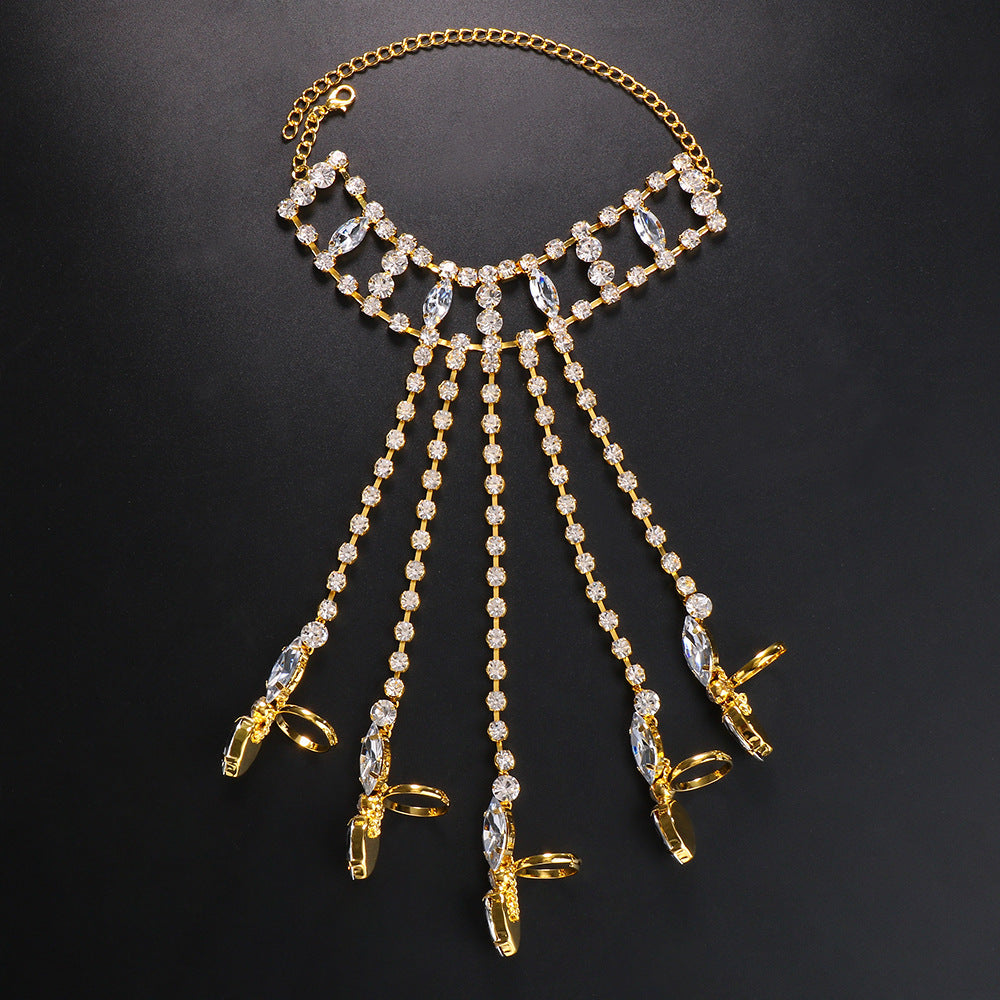 Geometric Silver Hand Chain Bracelet For Women, Electroplated Alloy With Rhinestone Inlay