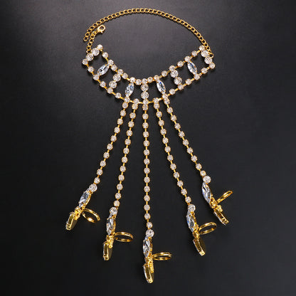 Geometric Silver Hand Chain Bracelet For Women, Electroplated Alloy With Rhinestone Inlay
