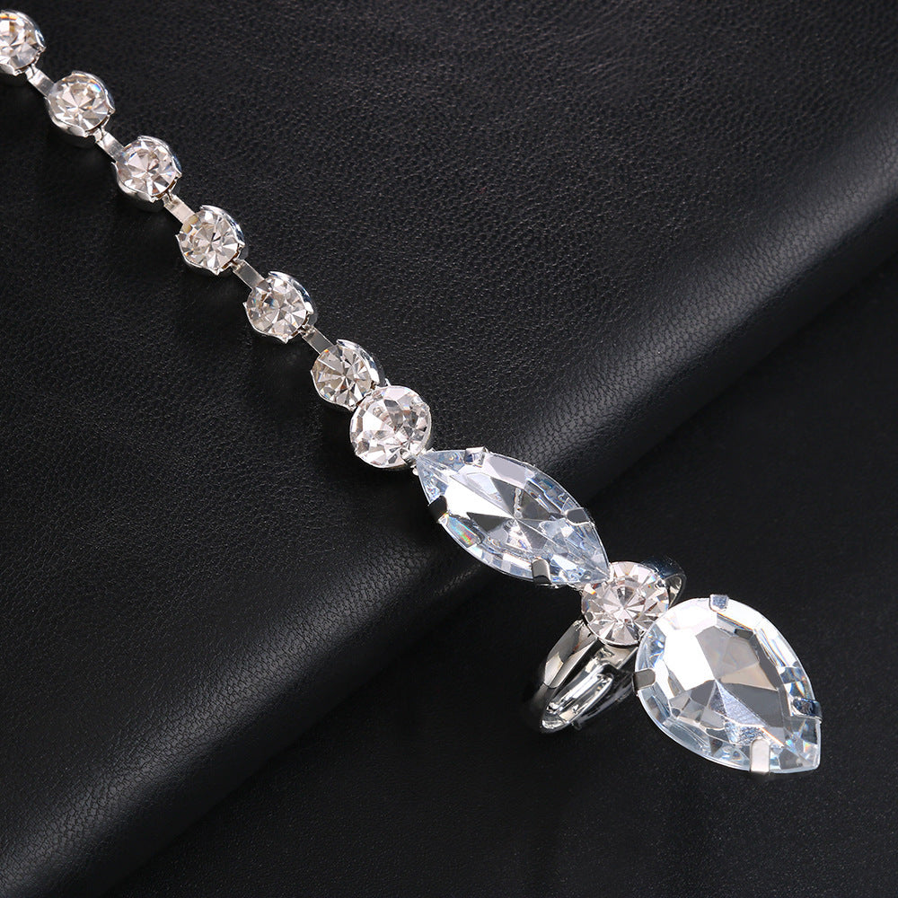 Geometric Silver Hand Chain Bracelet For Women, Electroplated Alloy With Rhinestone Inlay