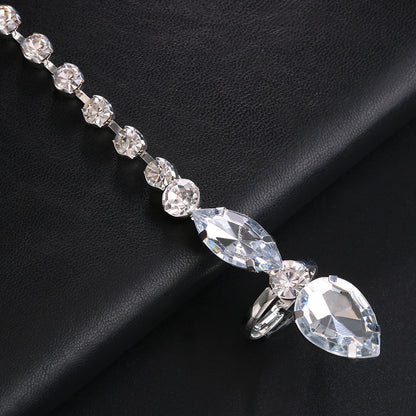 Geometric Silver Hand Chain Bracelet For Women, Electroplated Alloy With Rhinestone Inlay