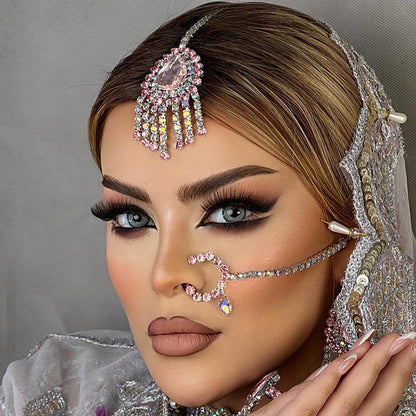 Silver Tassel Hair Chain Insert Comb For Women Featuring Rhinestones