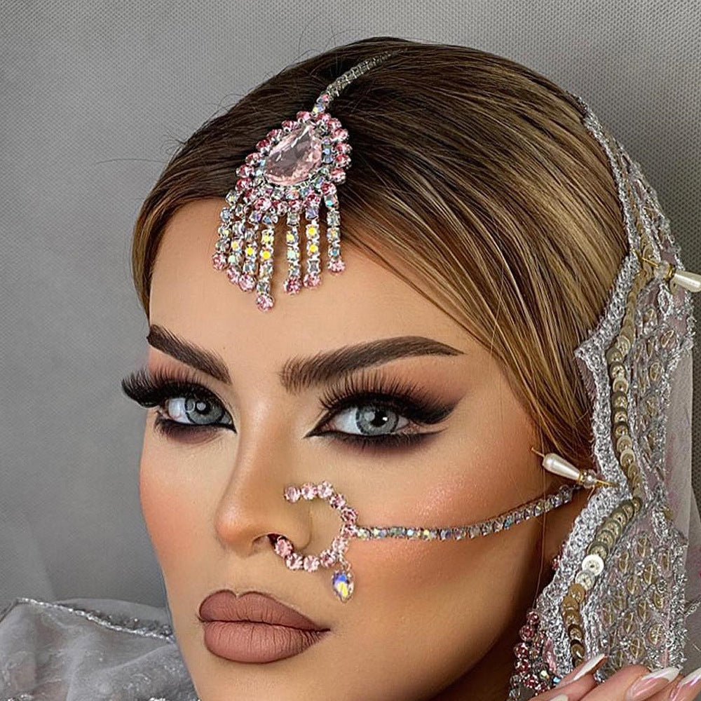 Silver Tassel Hair Chain Insert Comb For Women Featuring Rhinestones