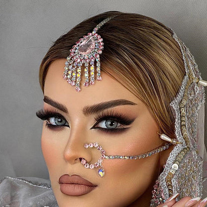 Silver Tassel Hair Chain Insert Comb For Women Featuring Rhinestones