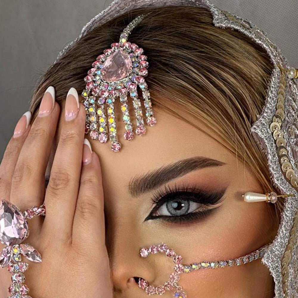 Silver Tassel Hair Chain Insert Comb For Women Featuring Rhinestones