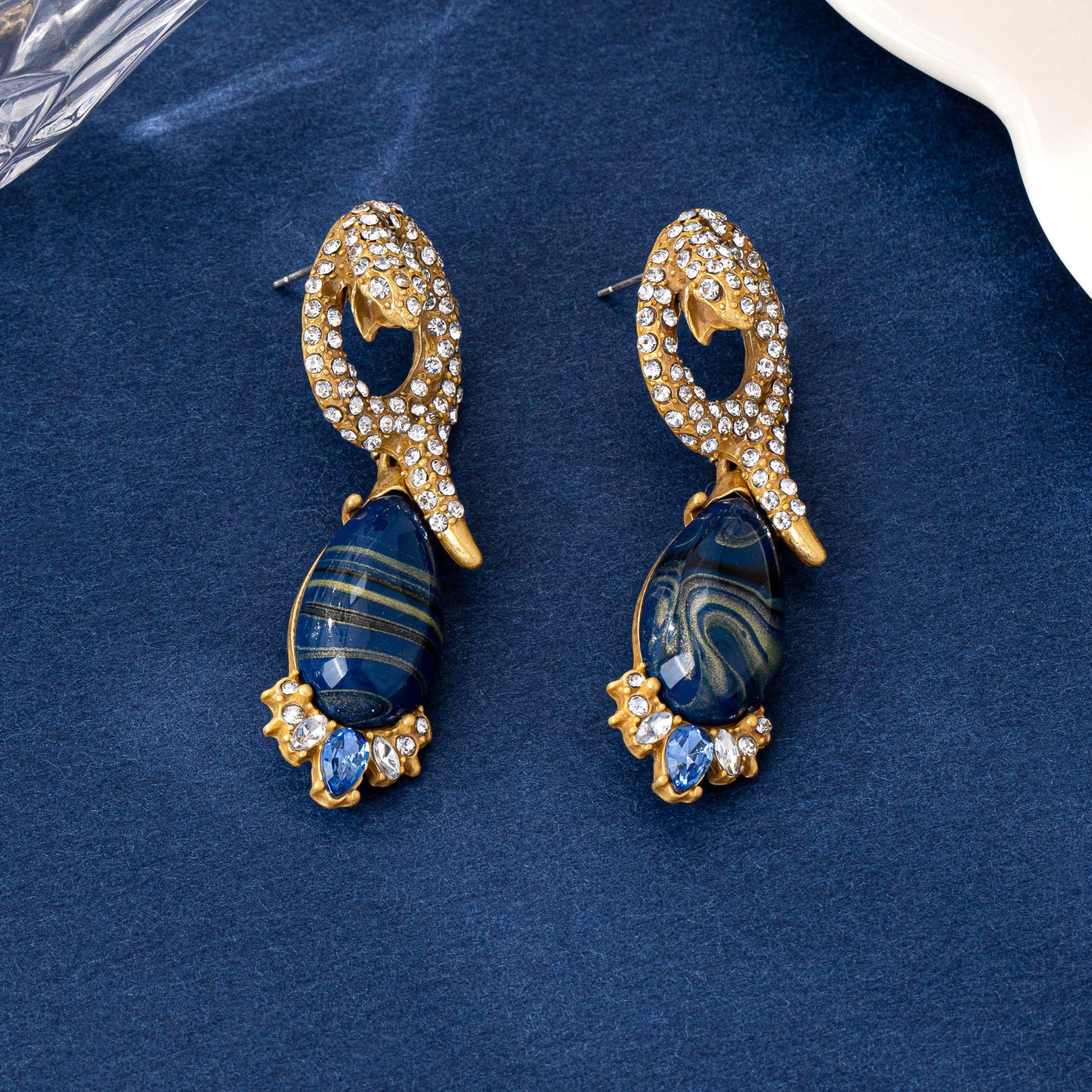 Snake Pattern Unisex Stud Earrings For Everyday Wear, Electroplated Zinc Alloy With 925 Sterling Silver Posts And Rhinestone Inlay