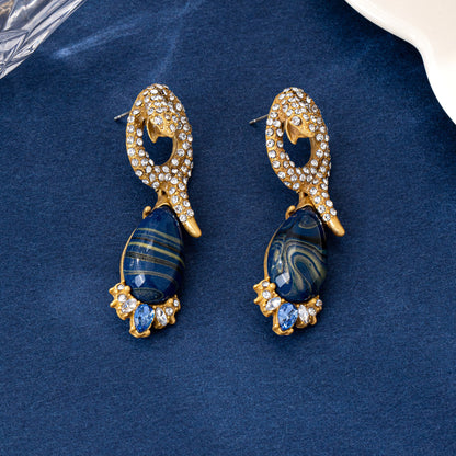 Snake Pattern Unisex Stud Earrings For Everyday Wear, Electroplated Zinc Alloy With 925 Sterling Silver Posts And Rhinestone Inlay