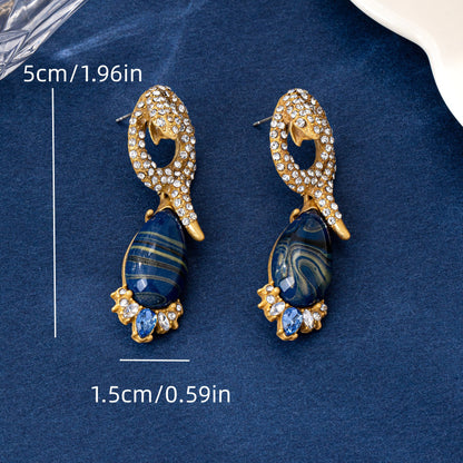 Snake Pattern Unisex Stud Earrings For Everyday Wear, Electroplated Zinc Alloy With 925 Sterling Silver Posts And Rhinestone Inlay