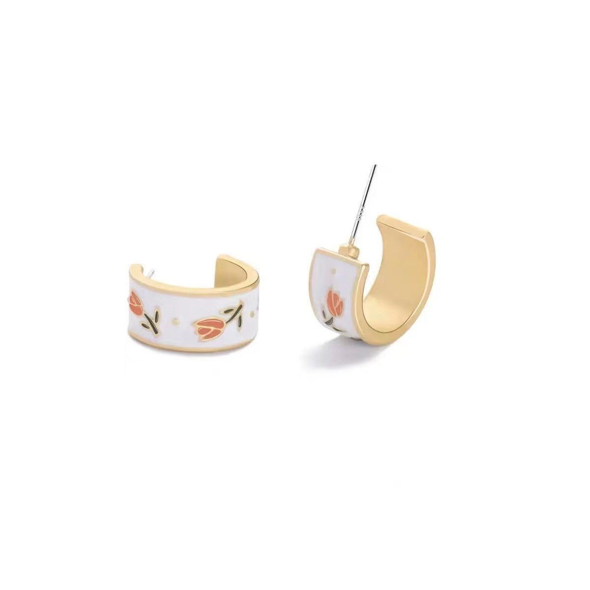 Retro Tulips Stud Earrings For Women With 925 Sterling Silver Posts Featuring Enamel Craftsmanship