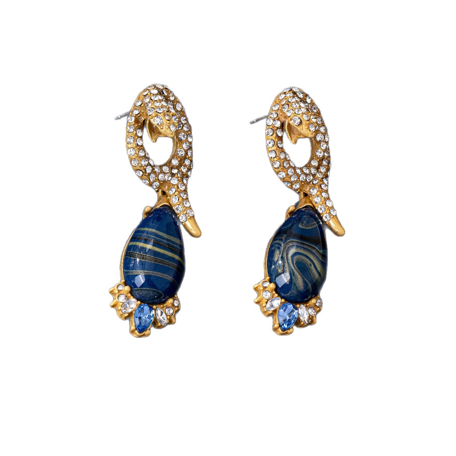 Snake Pattern Unisex Stud Earrings For Everyday Wear, Electroplated Zinc Alloy With 925 Sterling Silver Posts And Rhinestone Inlay