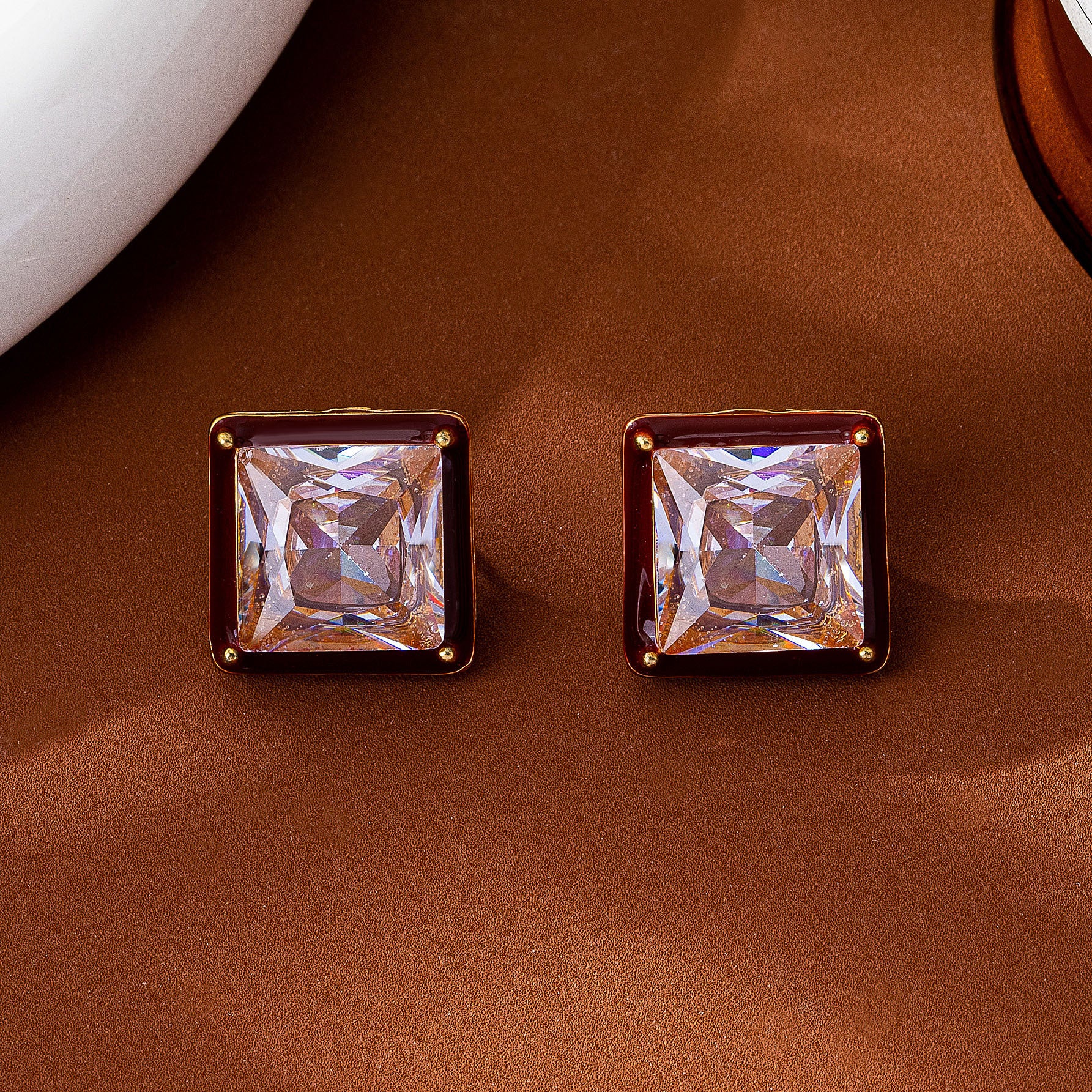 Elaborate Geometric Stud Earrings For Unisex Featuring Zinc Alloy With Zircon Inlay And 925 Sterling Silver Ear Pins