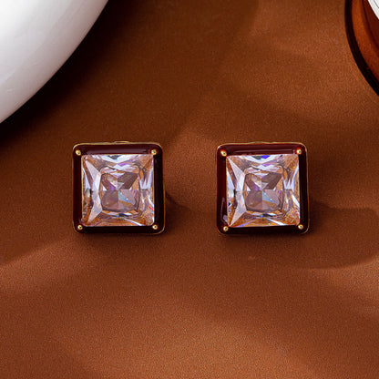 Elaborate Geometric Stud Earrings For Unisex Featuring Zinc Alloy With Zircon Inlay And 925 Sterling Silver Ear Pins
