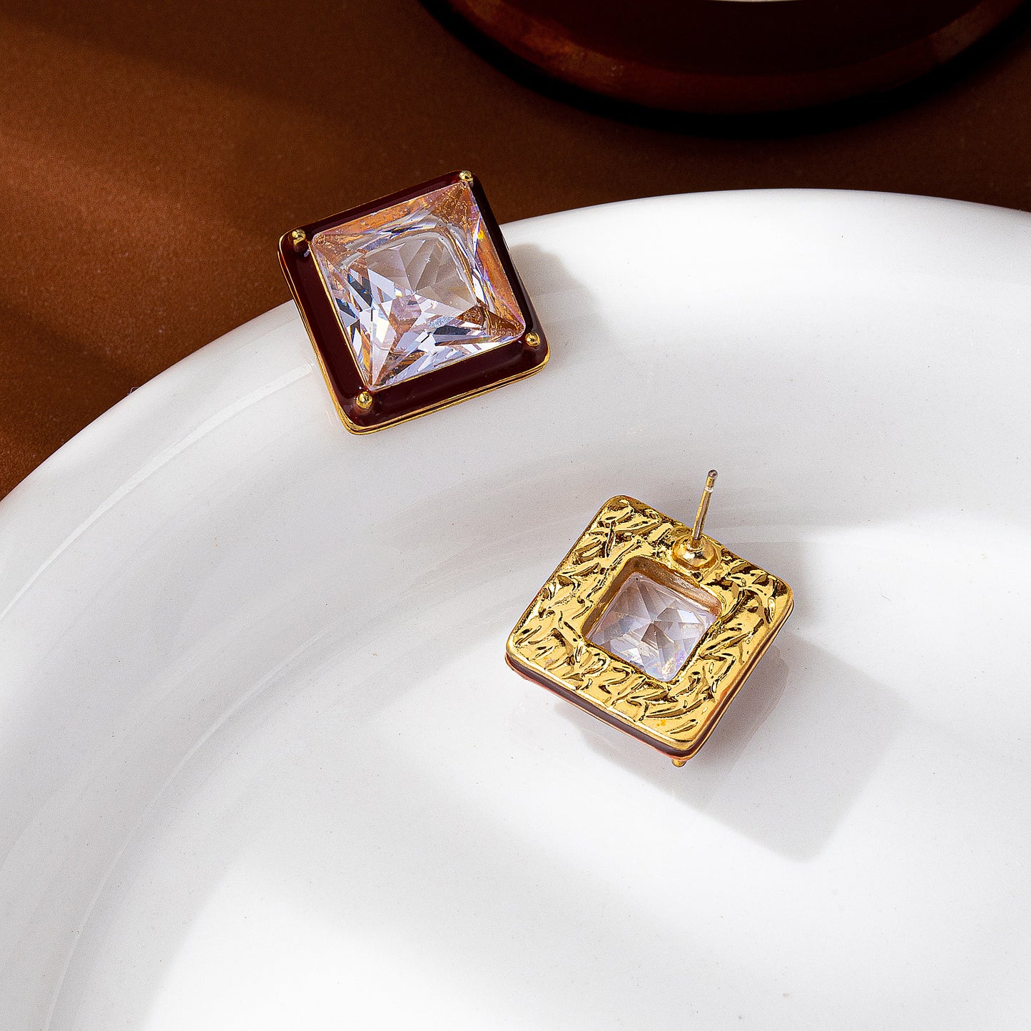 Elaborate Geometric Stud Earrings For Unisex Featuring Zinc Alloy With Zircon Inlay And 925 Sterling Silver Ear Pins