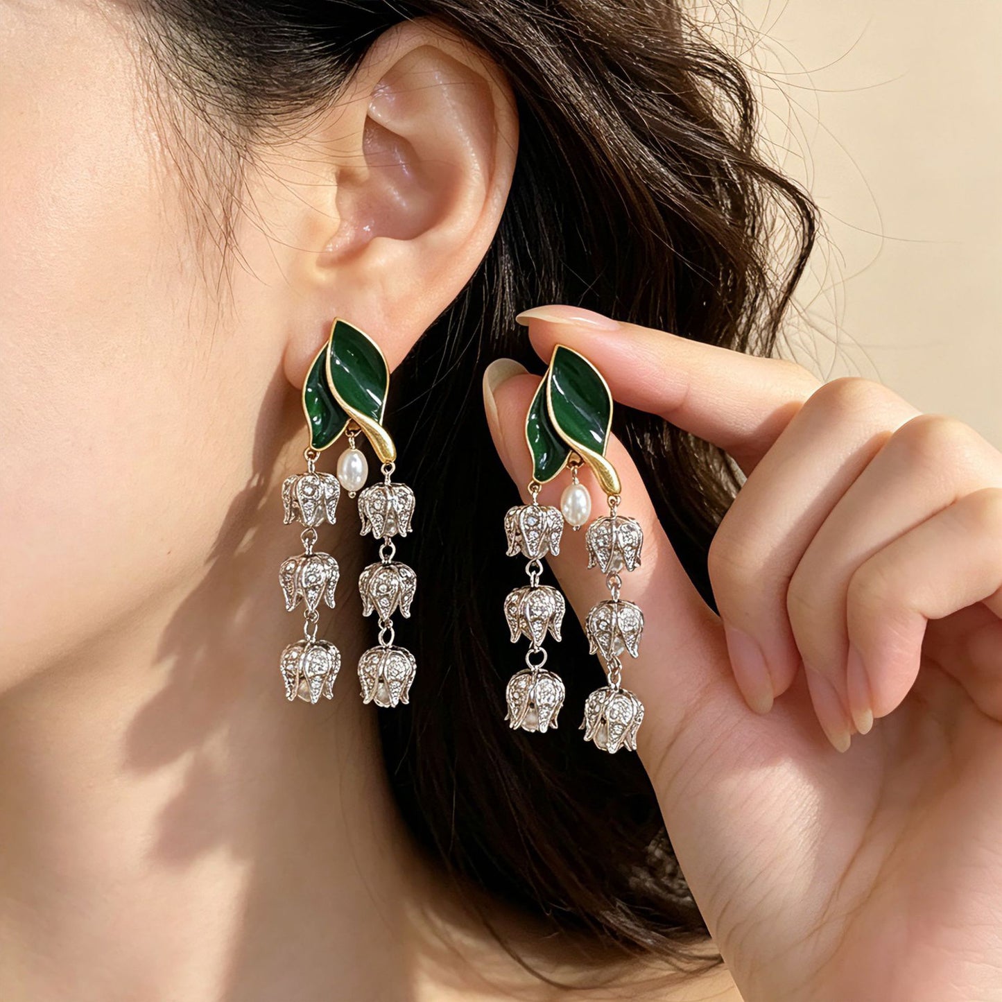 Flowers Stud Earrings For Unisex Featuring Enamel Craft And Rhinestones Inlay, Made With 925 Sterling Silver And Zinc Alloy