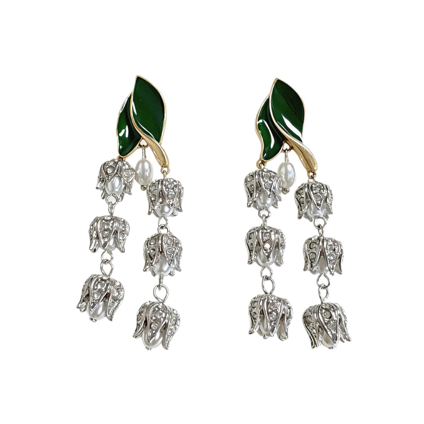Flowers Stud Earrings For Unisex Featuring Enamel Craft And Rhinestones Inlay, Made With 925 Sterling Silver And Zinc Alloy