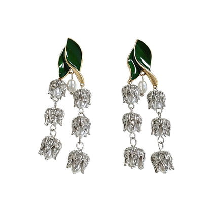 Flowers Stud Earrings For Unisex Featuring Enamel Craft And Rhinestones Inlay, Made With 925 Sterling Silver And Zinc Alloy