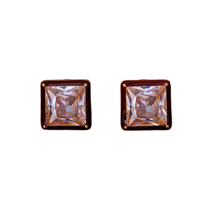 Elaborate Geometric Stud Earrings For Unisex Featuring Zinc Alloy With Zircon Inlay And 925 Sterling Silver Ear Pins