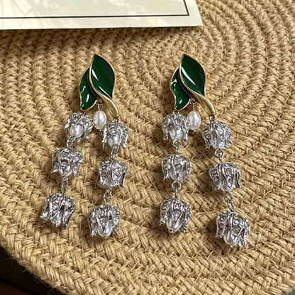 Flowers Stud Earrings For Unisex Featuring Enamel Craft And Rhinestones Inlay, Made With 925 Sterling Silver And Zinc Alloy