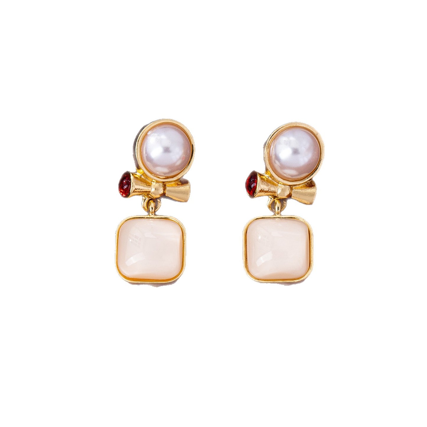 Natural Pink Flowers Stud Earrings For Unisex Featuring Zinc Alloy With 925 Sterling Silver Posts And Cat's Eye Stone Inlay