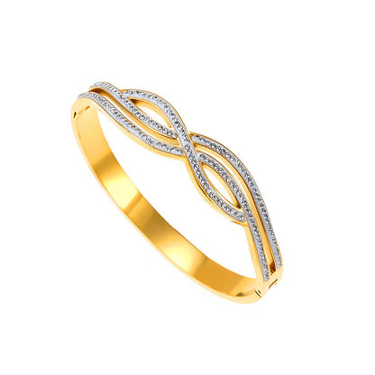 Women’s Circle Inlay Bangle Made Of Titanium Steel With Electroplated Gold Plating