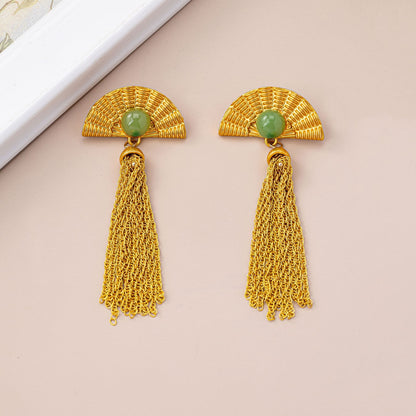 Sector Tassel Stud Earrings For Unisex Featuring Zinc Alloy With Rhinestones And 925 Sterling Silver Posts In Silver