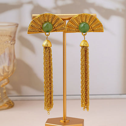 Sector Tassel Stud Earrings For Unisex Featuring Zinc Alloy With Rhinestones And 925 Sterling Silver Posts In Silver