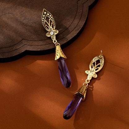 Retro Water Droplets Stud Earrings In Purple Featuring Electroplated Alloy With 925 Sterling Silver Ear Pins