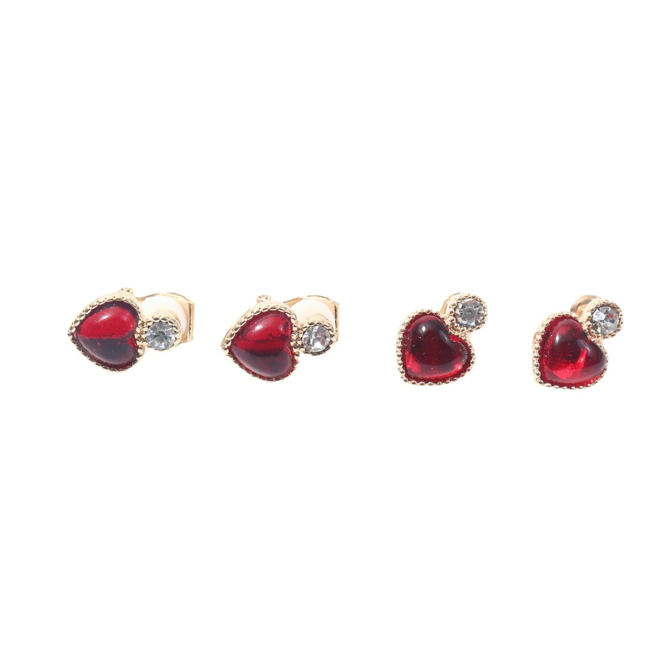 Heart Shape Baroque Style Stud Earrings For Women In Red Alloy With Artificial Gemstones