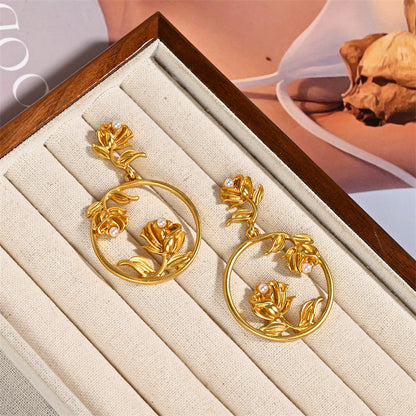 Retro Silver Rose Earrings For Women, Electroplated With Zinc Alloy Studs