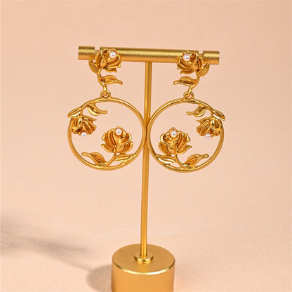 Retro Silver Rose Earrings For Women, Electroplated With Zinc Alloy Studs