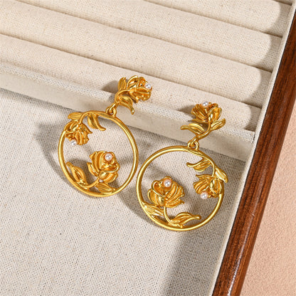 Retro Silver Rose Earrings For Women, Electroplated With Zinc Alloy Studs