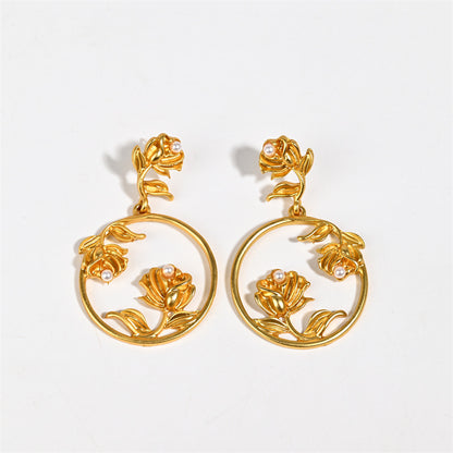 Retro Silver Rose Earrings For Women, Electroplated With Zinc Alloy Studs