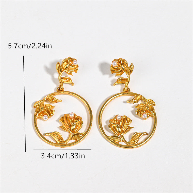 Retro Silver Rose Earrings For Women, Electroplated With Zinc Alloy Studs