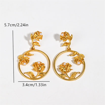 Retro Silver Rose Earrings For Women, Electroplated With Zinc Alloy Studs
