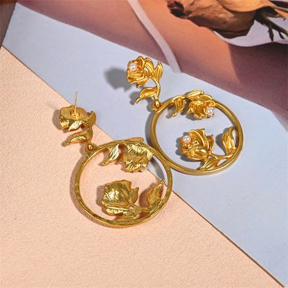 Retro Silver Rose Earrings For Women, Electroplated With Zinc Alloy Studs