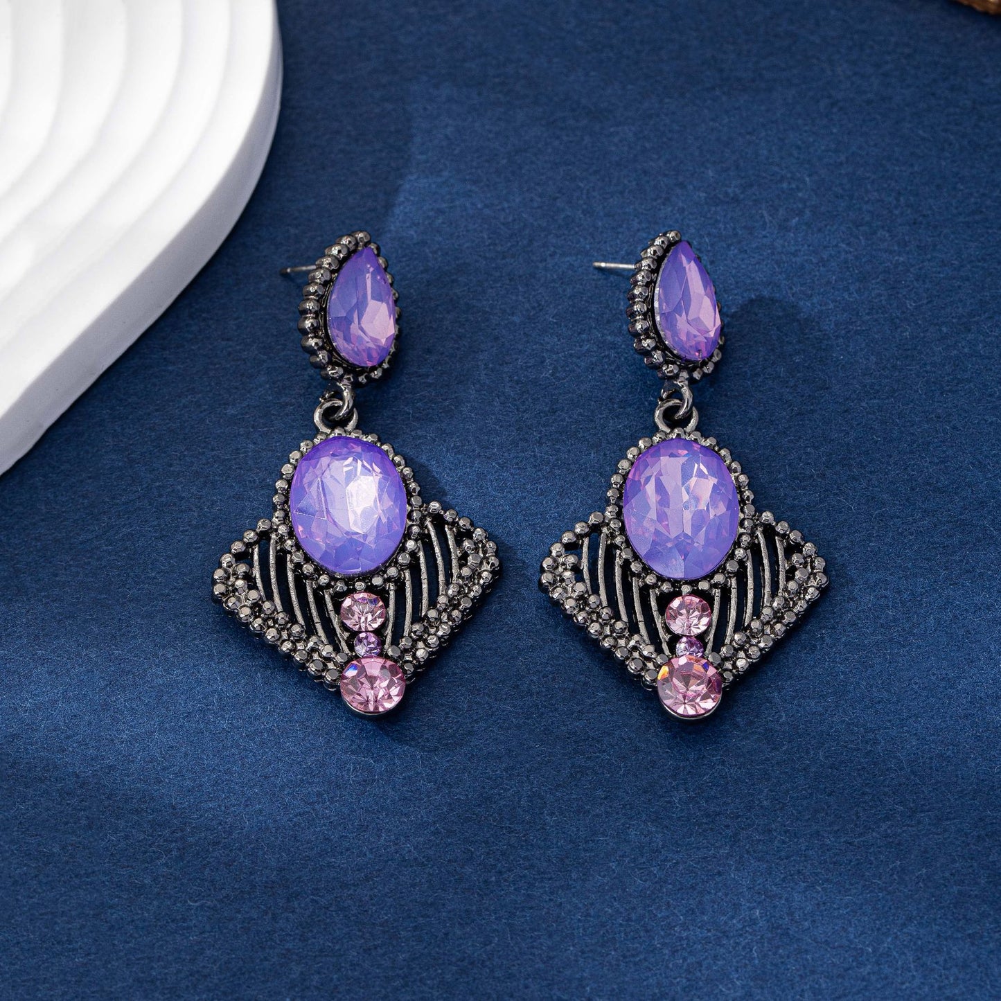 Retro Geometric Purple Alloy Earrings With Silver Electroplated Finish