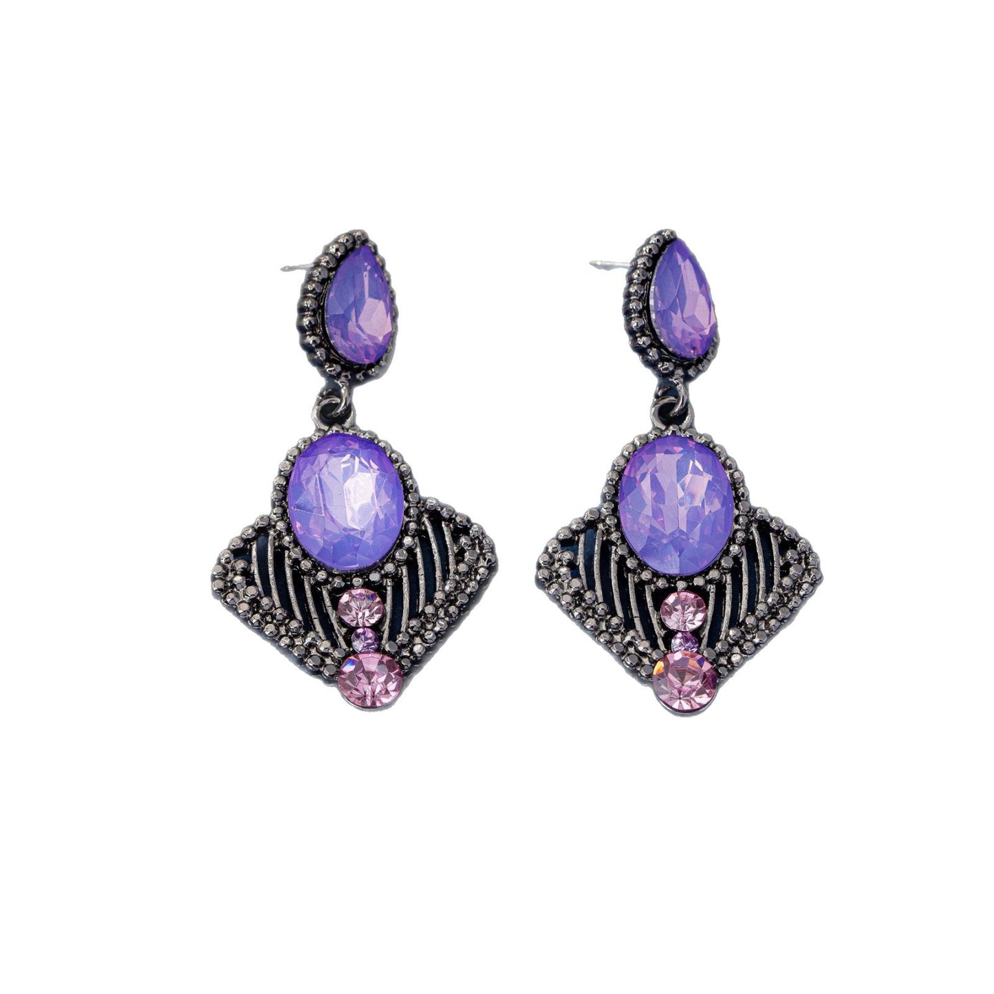 Retro Geometric Purple Alloy Earrings With Silver Electroplated Finish
