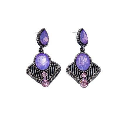Retro Geometric Purple Alloy Earrings With Silver Electroplated Finish