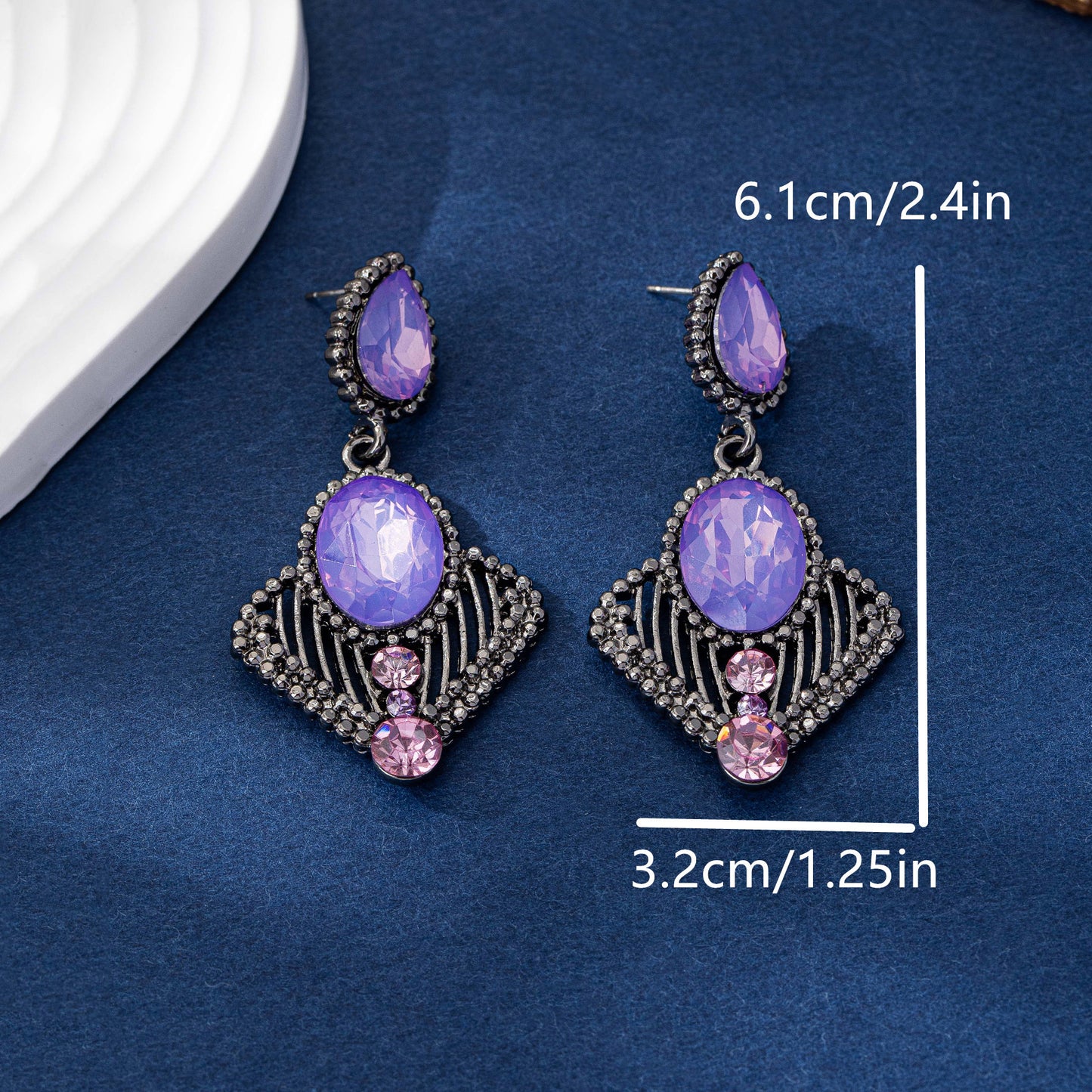 Retro Geometric Purple Alloy Earrings With Silver Electroplated Finish