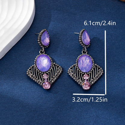 Retro Geometric Purple Alloy Earrings With Silver Electroplated Finish