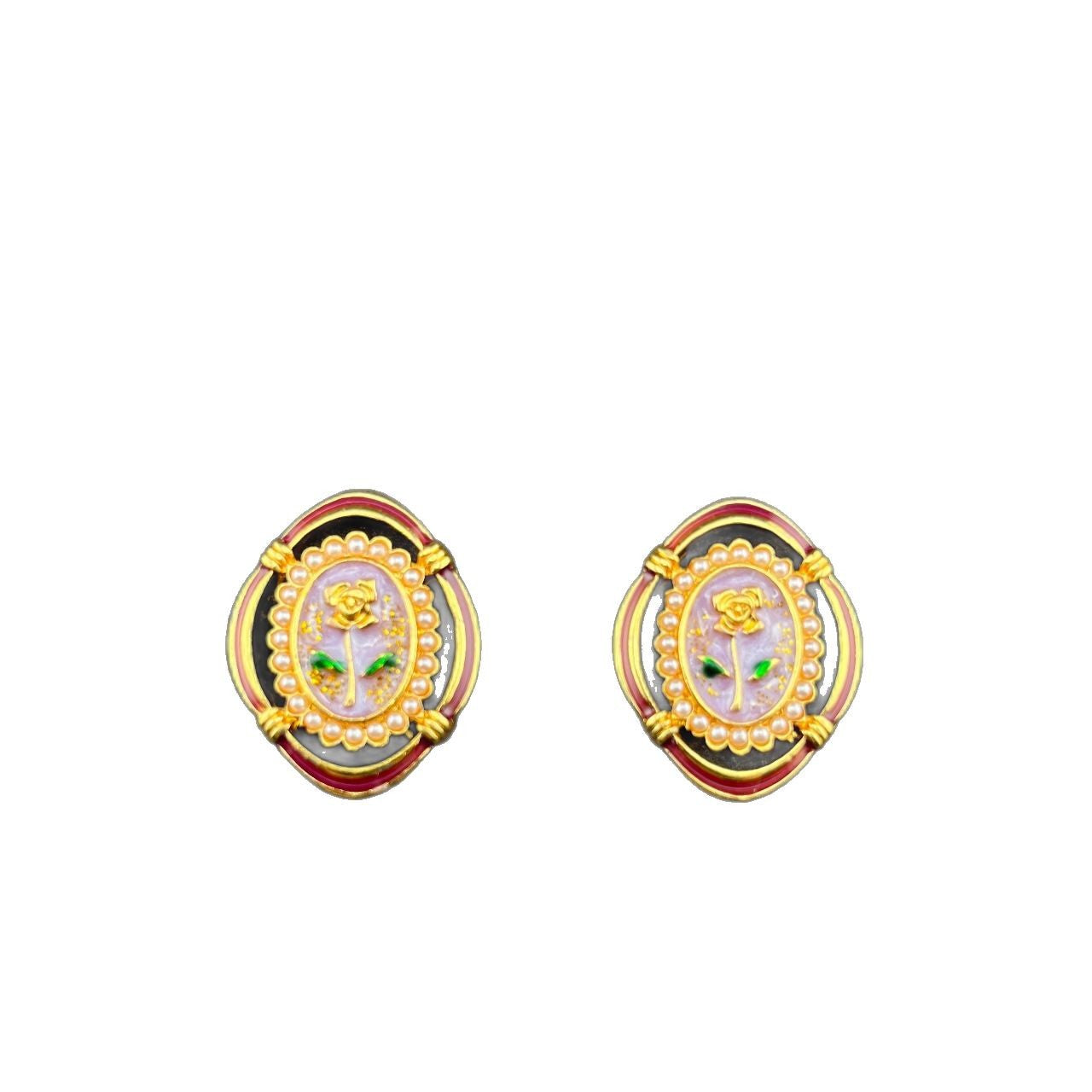 Rose Stud Earrings For Unisex Featuring 925 Sterling Silver Posts And Alloy With Artificial Pearl Inlay In Silver