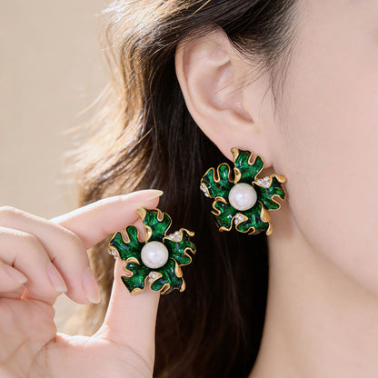 Unisex Stud Earrings For May Birthstone Emerald Featuring Enamel Craft And 925 Sterling Silver Alloy Posts